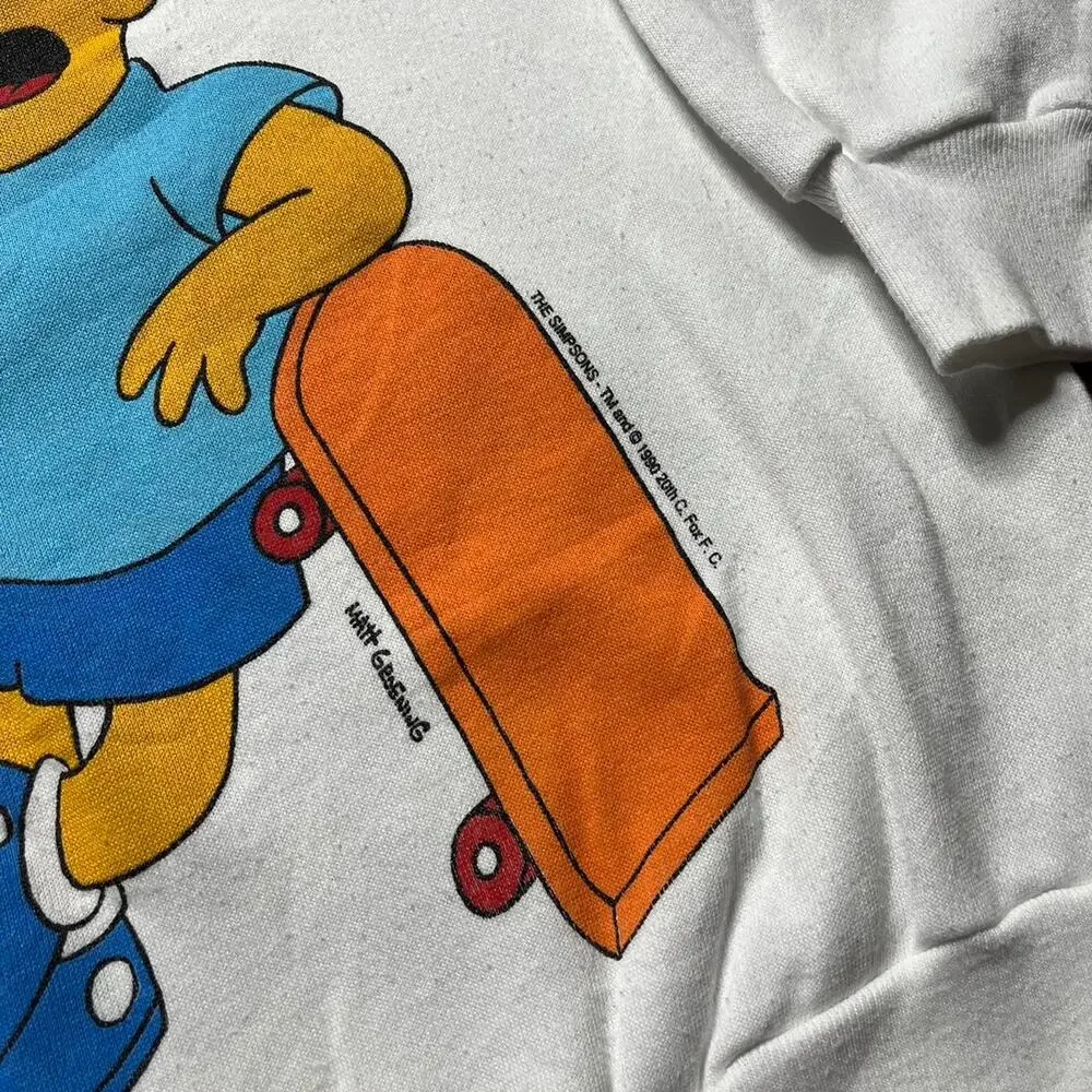 Vintage 90’s Bart Simpson Xmas Puff Print Graphic Logo Sweatshirt Size XL White